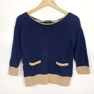 Lucky Brand Blue & Tan Knit Sweater with Pockets